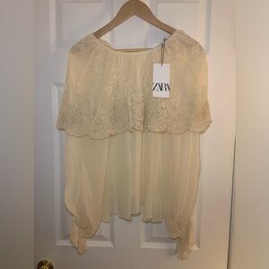 Zara Women's Cream Lace Blouse - Size Medium - New With Tags